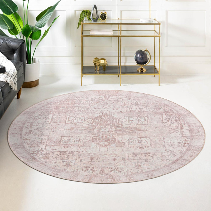 Tapis transitionnel Amilio de couleur beige / ivoire, Rond 7 pi 6 po