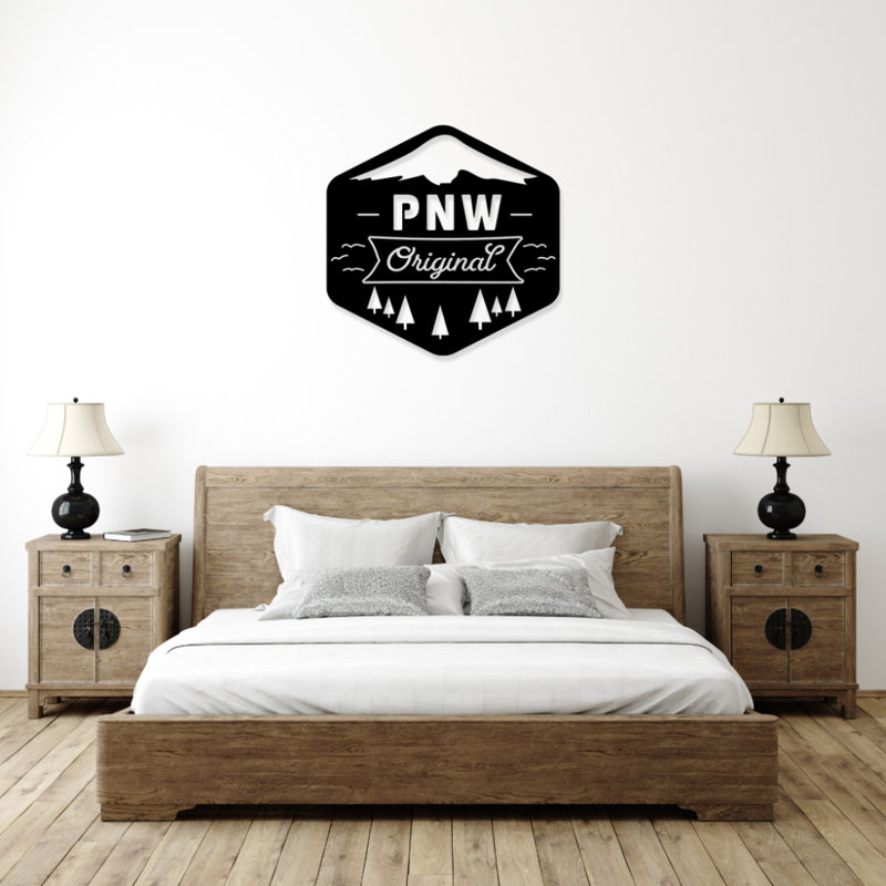 PNW Metal Wall Art Decor - Pacific Northwest Mountain Wall Hanging - Nature Forest Landscape Metal Artwork - Rustic Cabin Home Decor - Adventure Outdoor Theme Wall Art - Minimalist Iron Wall Decor - Lodge Style Gift