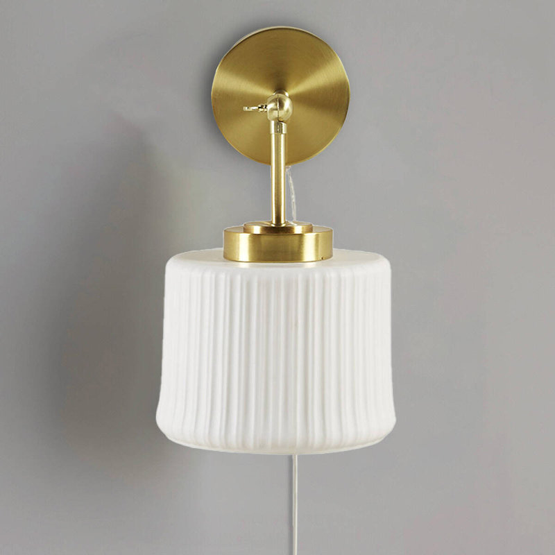 White Ceramic Wall Sconce With Adjustable Swing Arm Gold/White See Below