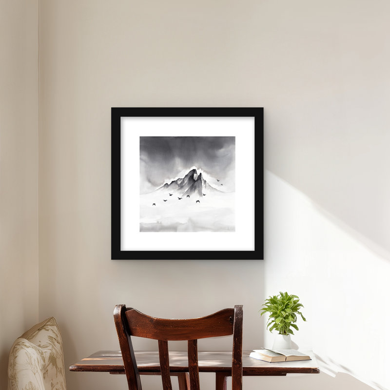 Sommet montagnard - décor scandinave encadré noir mat, Noir, H 16 po x l 16 po