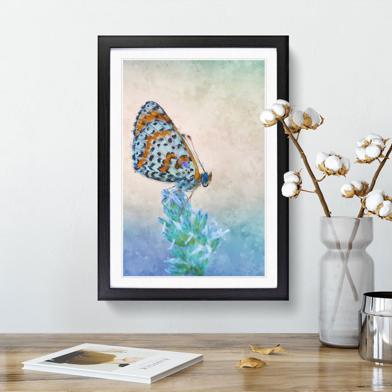 Butterfly Perched upon a Flower - Picture Frame Graphic Art Print, 33cm H x 24cm W x 2cm D, Black Framed