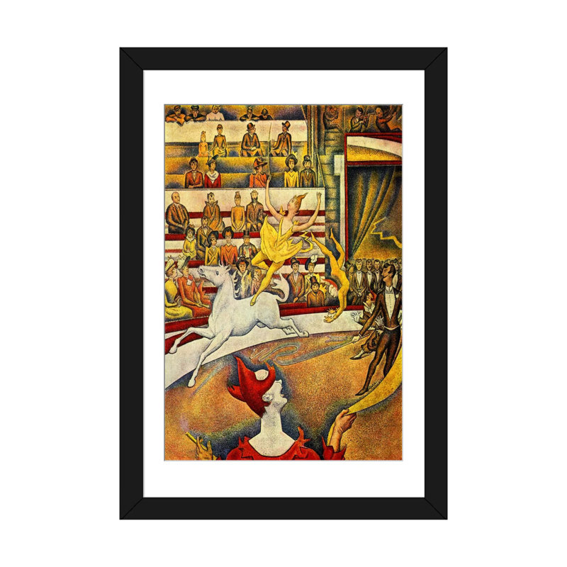 Le cirque par George Seurat, reproduction d'art sur toile, Papier avec cadre noir, Blanc, H 24 po x l 16 po x P 1 po