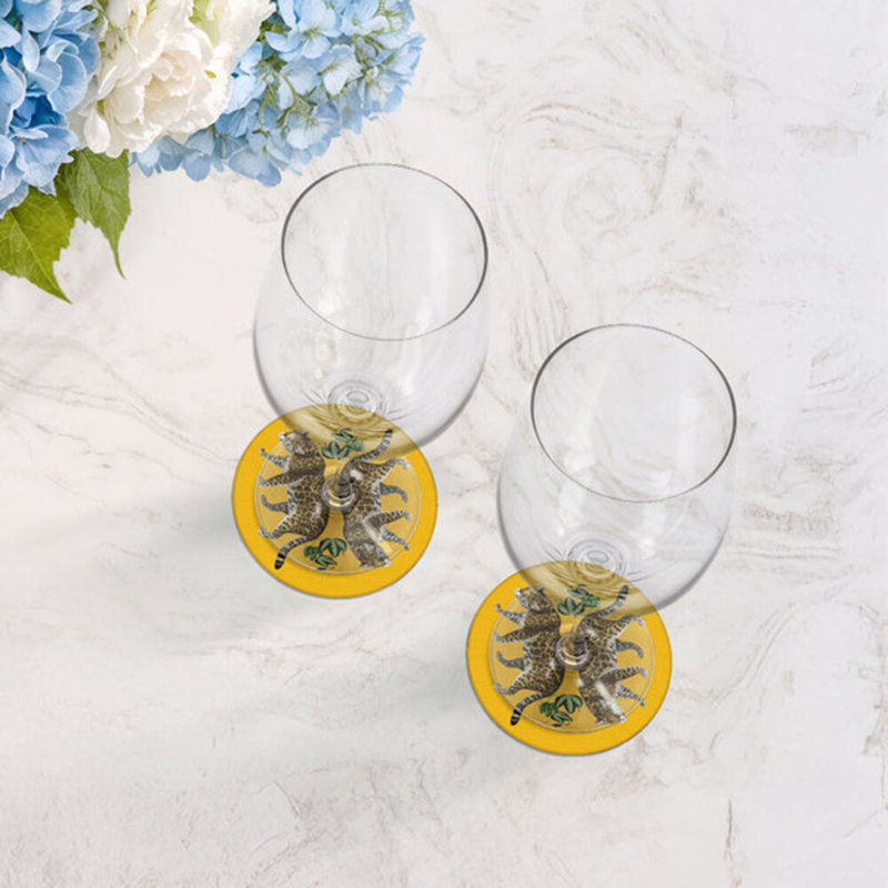 Sous-verres ronds en cuir vegan jaune Leopard, Jaune