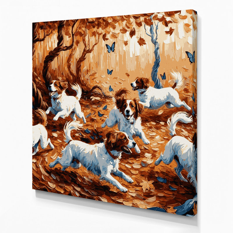 Chiens, art mural noir sur toile Kooikerhondje, H 12 po x l 12 po