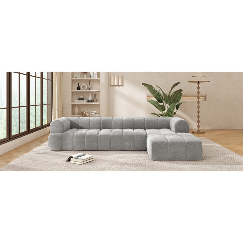  Canapé modulaire en forme de L de 122 po gris avec méridienne intégrée de 2 pièces à haute densité et compression complète