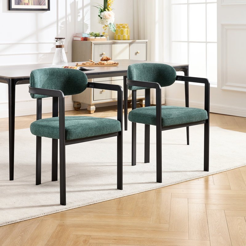 Deux chaises de salle à manger rembourrées Mid-Century modernes et noires avec dossier à oreilles, pieds en métal, courbe ergonomique, assemblage rapide pour la cuisine moderne, 2, noir, rembourrage, dossier
