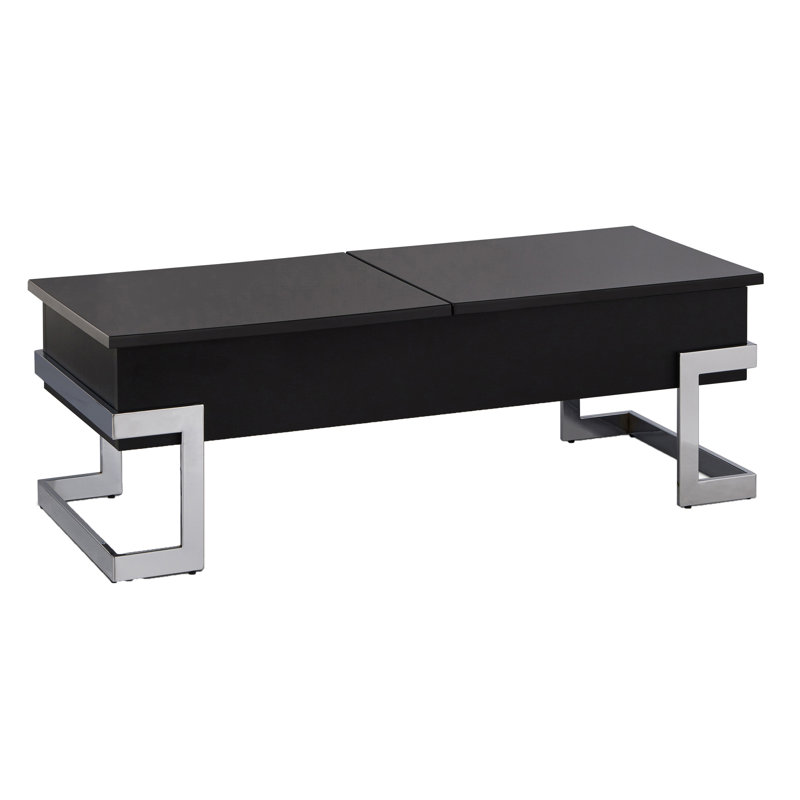Table basse moderne noire ultrabrillante avec plateau relevable, Noir