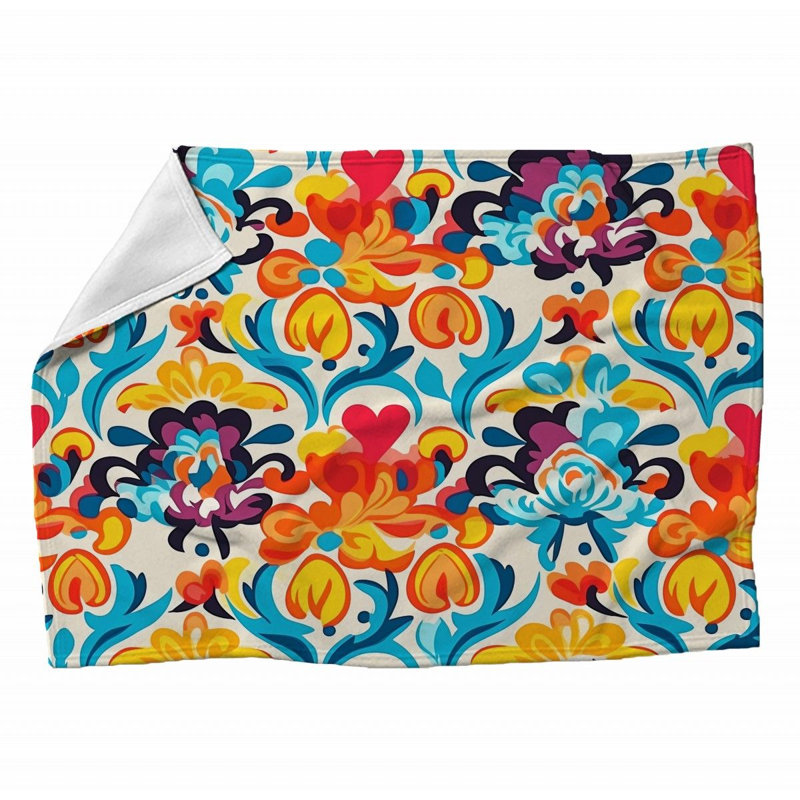 Machine Printed Throw Blanket, Floral, 60" L x 50" W, Light Blue/Yellow