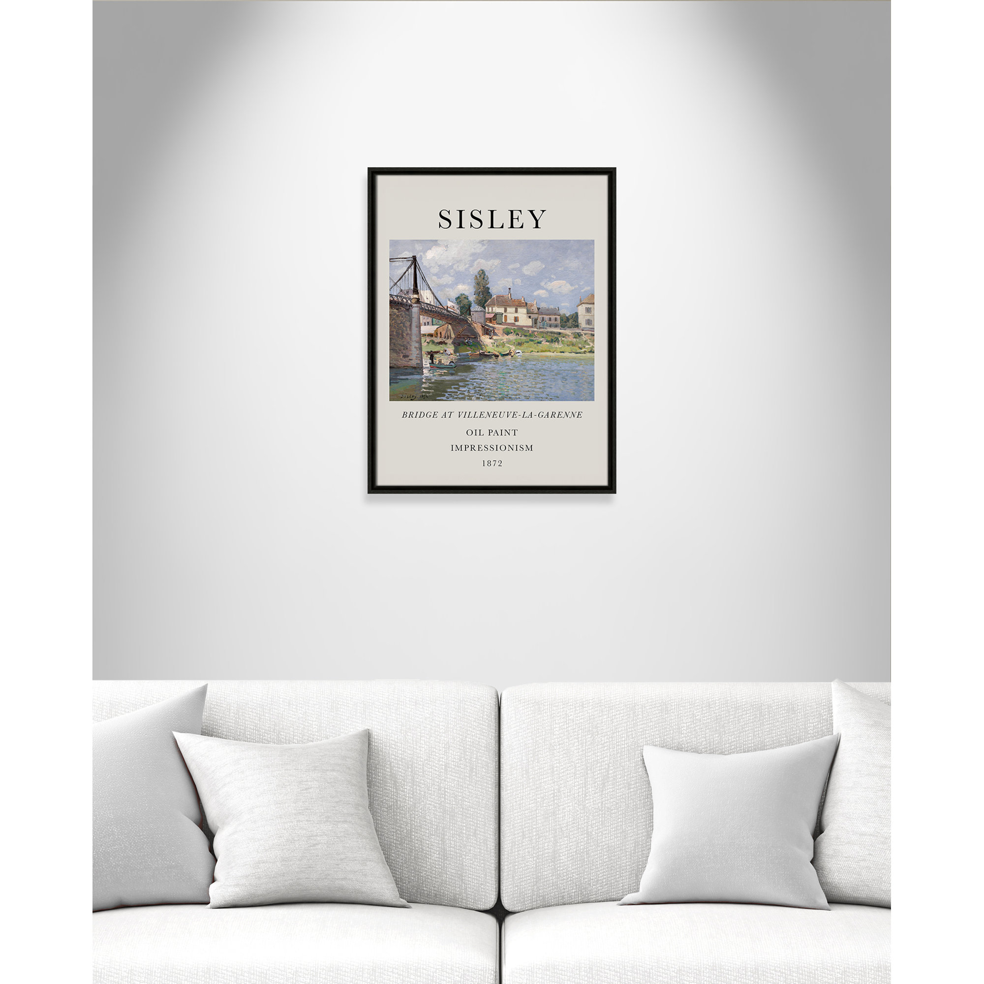 Old Masters Collection " The Bridge At Villeneuve " by Alfred Sisley, 25.5" H x 19.5" W x 2" D, No, Espresso Floater Frame