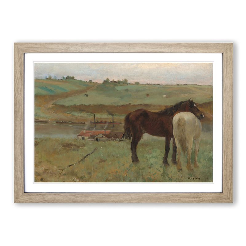 Horses in a Meadow 1995.11.1 by Edgar Degas - Picture Frame Painting, Oak Framed, 48cm H x 65cm W x 2cm D