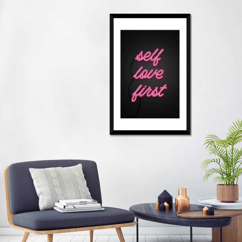 « self love first », impression sur toile tendue, Papier d'art encadré noir, Blanc, H 24 po x l 16 po x P 1 po