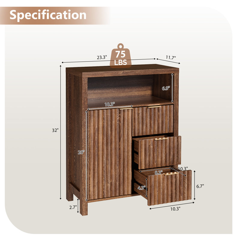 Armoire de salle de bain noyer 1 porte 3 tiroirs, Noyer
