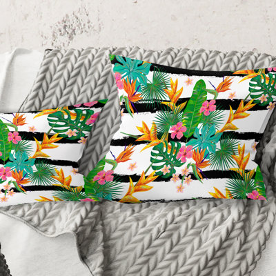 Coussin décoratif rétro à motif de feuilles tropicales II - Mid-Century
