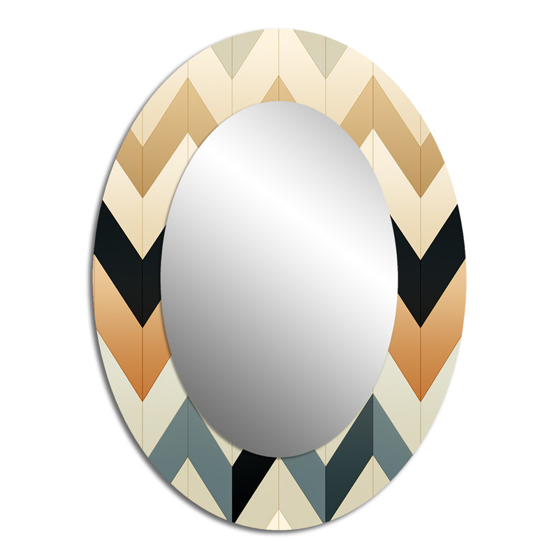 Ivoire Boho Accents Chevron - Miroir décoratif chevron ovale sur métal, H 40 po x l 30 po