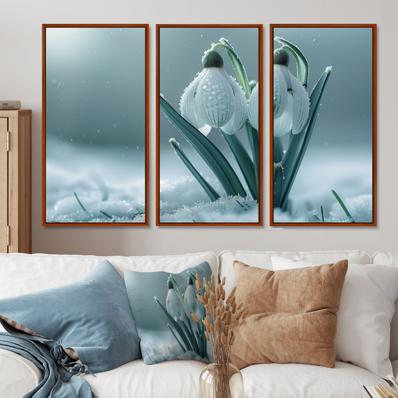 Ensemble de salon Lamberson - Snowdrops Wall Art, Toile avec cadre flottant brun, H 40 po x l 60 po x P 1 po