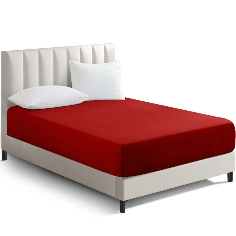 Super Luxury Microfiber 25 cm Plain Fitted Sheet , Red, Double (4'6)