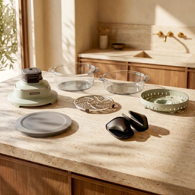 Friteuse à air en verre non toxique avec pots 4,5QT et 2,5QT, Olive