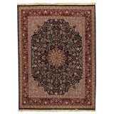 Hand Knotted Wool Oriental Area Rug in Navy And Red