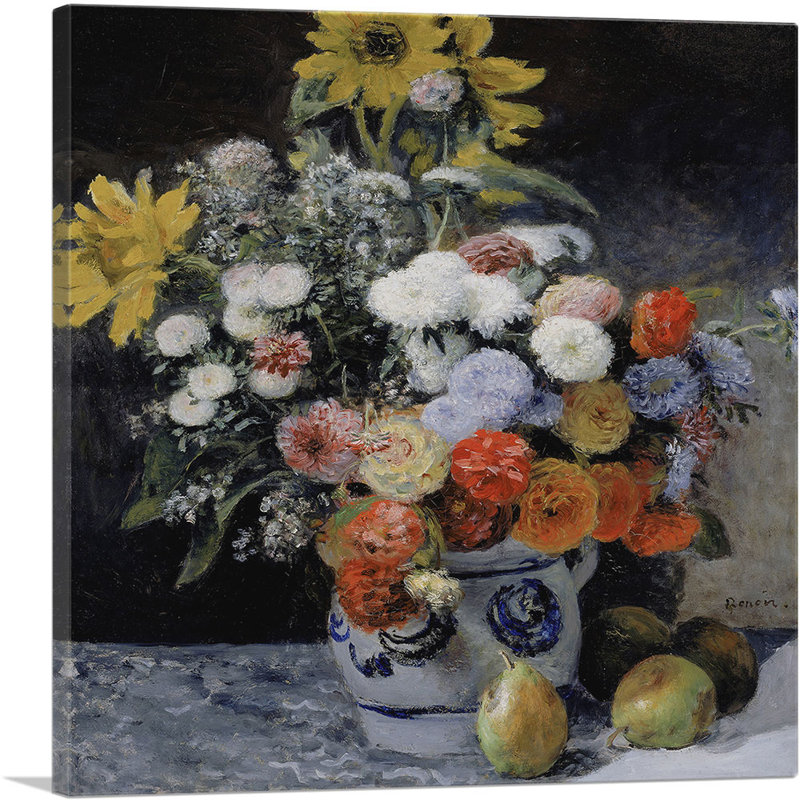 «Mixed Flowers in an Earthware Pot 1869» par Pierre-Auguste Renoir, reproduction d'art sur toile tendue