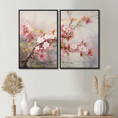 Pomme de fleur printanière impressionniste - décoration murale traditionnelle 2 panneaux