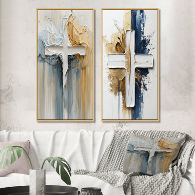 Ensemble de 2 pièces d'art mural en croix bleu et blanc