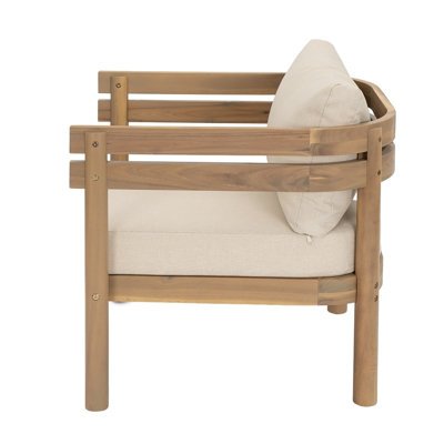 Ensemble de 2 fauteuils club d'extérieur en bois d'acacia brun clair avec coussins en tissu hydrofuge beige