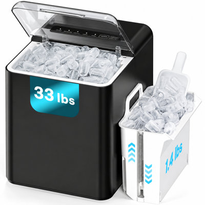 Machine à glaçons de comptoir 15 kg/24 h, avec indicateur lumineux, panier à glaçons et pelle, noire