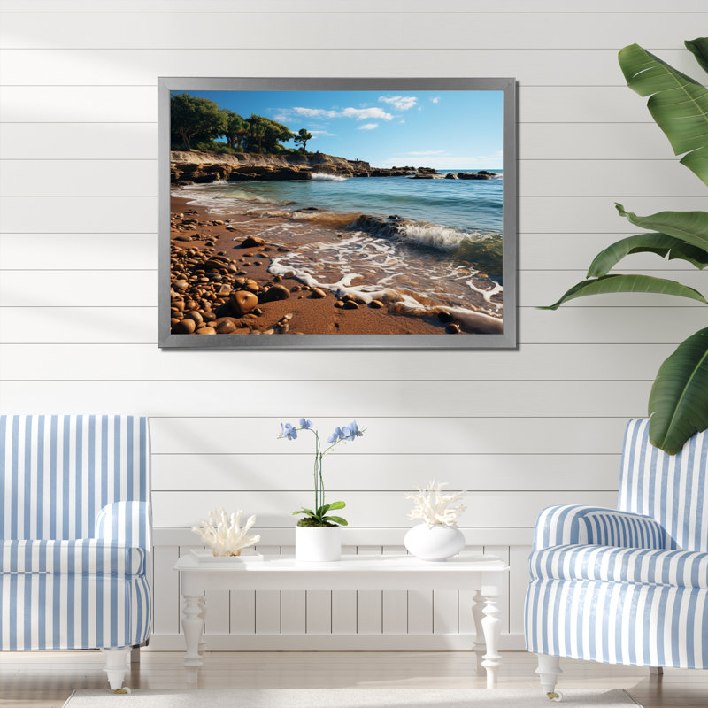 Benoist Rocky Beach Serene Seascapes, Cadre simple argenté, H 16 po x l 32 po x P 1 po