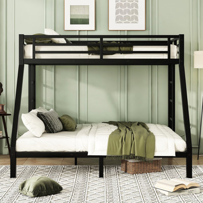 Black Twin Xl Over Queen Bunk Bed, Solid And Stable, Under Bed Storage, Side Ladders, Guardrail For Metal Queen, Non-Fading Coating, Convenience