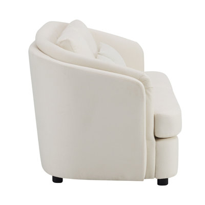 Beige Linen Loveseat with 2 Toss Pillows