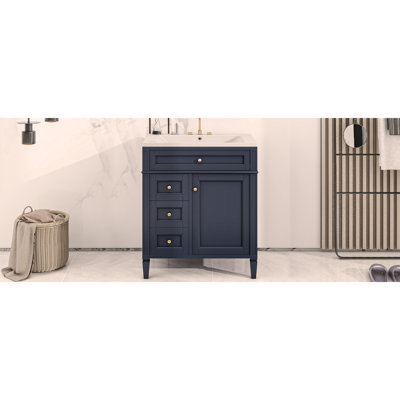 30'' Bathroom Vanity with Top Sink, Modern Bathroom Storage Cabinet with 2 Drawers and a Tip-out Drawer