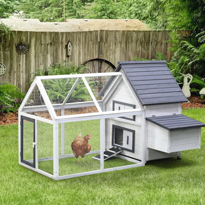 Poulailler de 65 po pour l'extérieur avec enclos détachable, nichoir en bois pour cage de volaille, perchoirs et capteur inductif pour cour de jardin, cour à structure stable