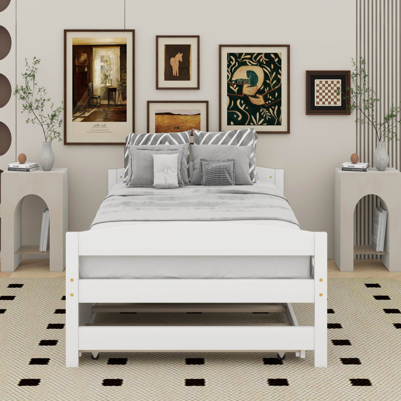 Lit plateforme simple avec lit gigogne, Blanc