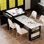 Table de salle à manger extensible pour îlot de cuisine pour 4 à 6 personnes, comptoir en faux marbre noir, 2 tiroirs, prise de courant, base avec fonction 4-6, armoire à grain de bois, tablettes latérales, 1 port, prises de courant alternatif réglables