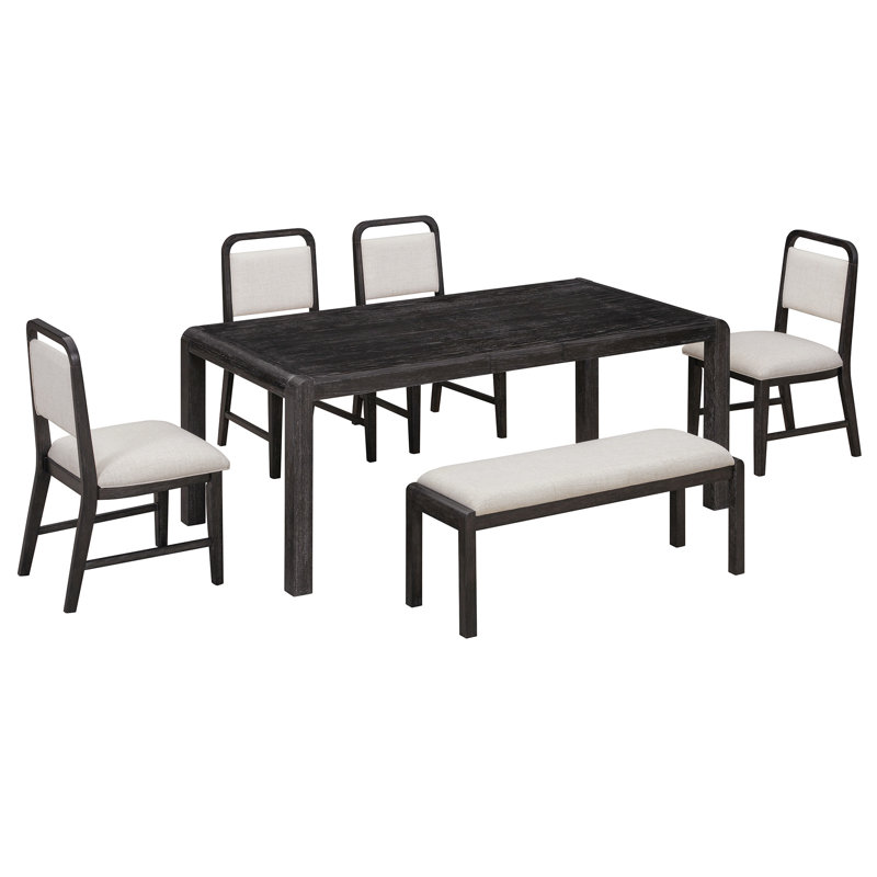 [Vidéo fournie] Ensemble de table de salle à manger extensible vintage pour 4 à 6 personnes avec 4 chaises rembourrées et 1 banc
