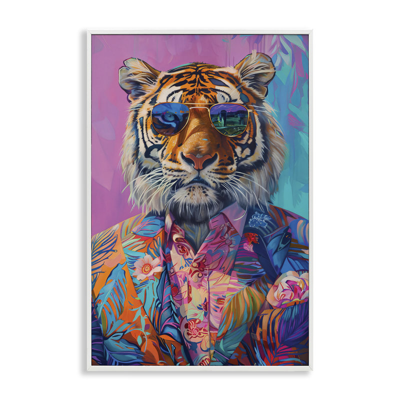 Bright Tropical Fashion Tiger Framed Giclee, design by LSR Design Studio, 24" H x 16" W, Coastal White Framed Giclee