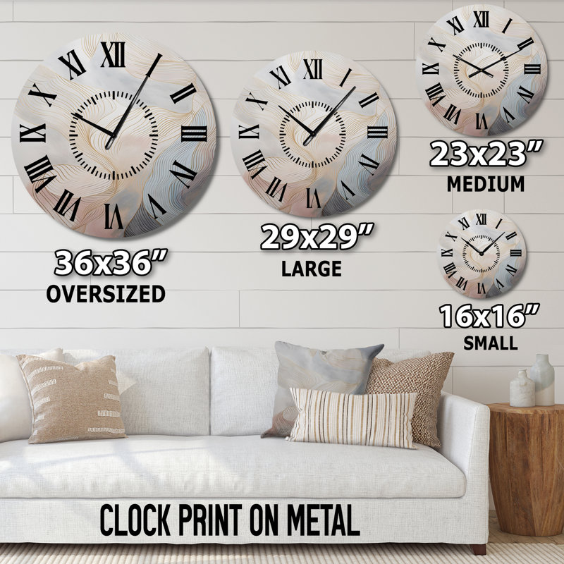 Gold And Grey Line Art In Motion II - Minimalism Line Art Black Face Wall Clock, Medium