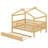 Full Size Wooden House Bed With Twin Size Trundle, Wood Bed Frame With Roof And Safety Guardrail For Kids, Teens, Boys Or Girls-1460201231-1460201226