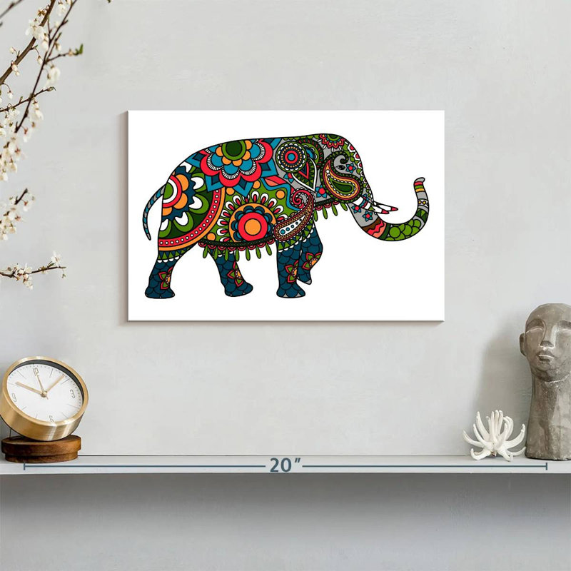 Floral Doodle Elephant, 8" H x 12" W