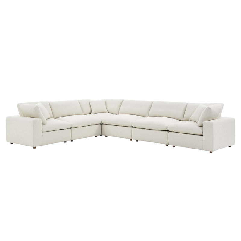 Modway Commix Down Filled Overstuffed Boucle Fabric 6-Piece Sectional Sofa, Ivory