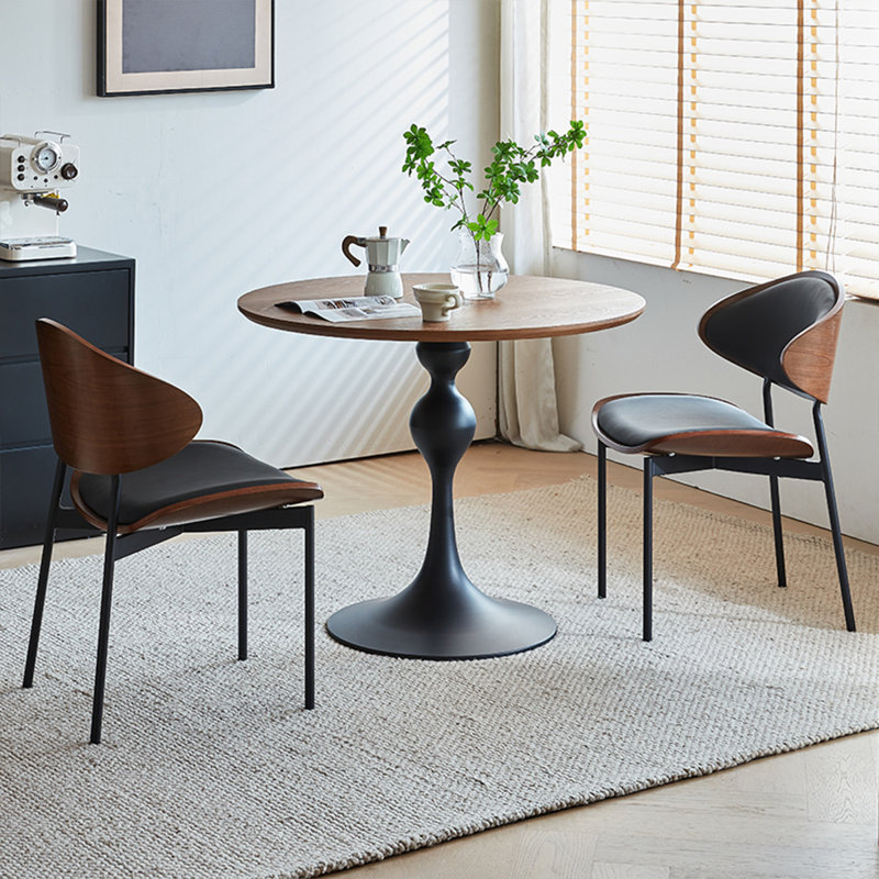 Table de salle à manger brune ronde en bois massif et en acier au carbone, H 29,53 po x L 35,43 po x l 35,43 po