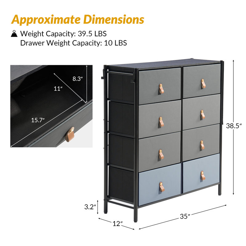 Melissa 35'' W Modern 8 Drawer Storage Dresser Wide, Light Grey