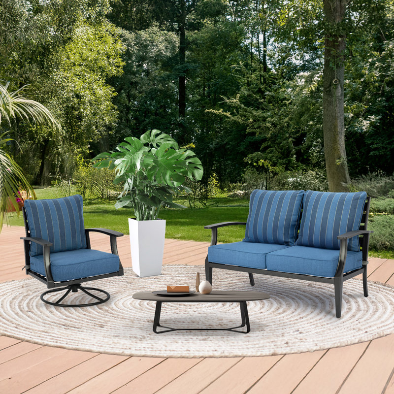Outdoor Deep Seat Chair Cushion Set, Blue Striped, 23" W x 25.5" D