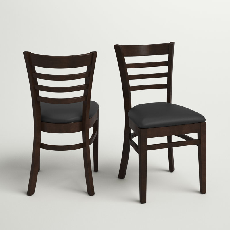 Walnut Wood and Black Vinyl Ladderback Side Chair