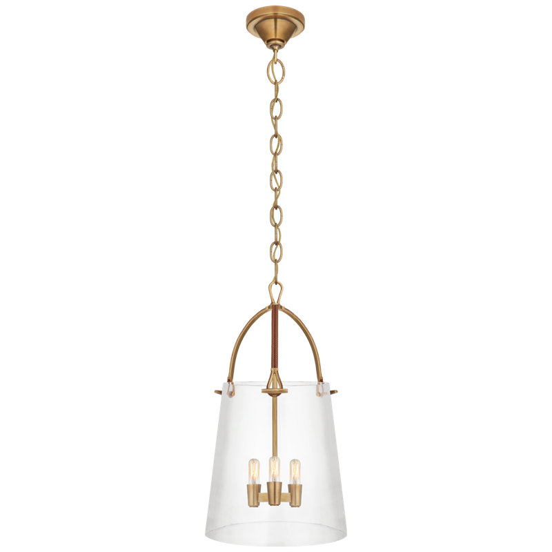 Julian 3 - Light Chandelier, 25.75" H x 14" W x 14" D, Natural Brass/Saddle Leather