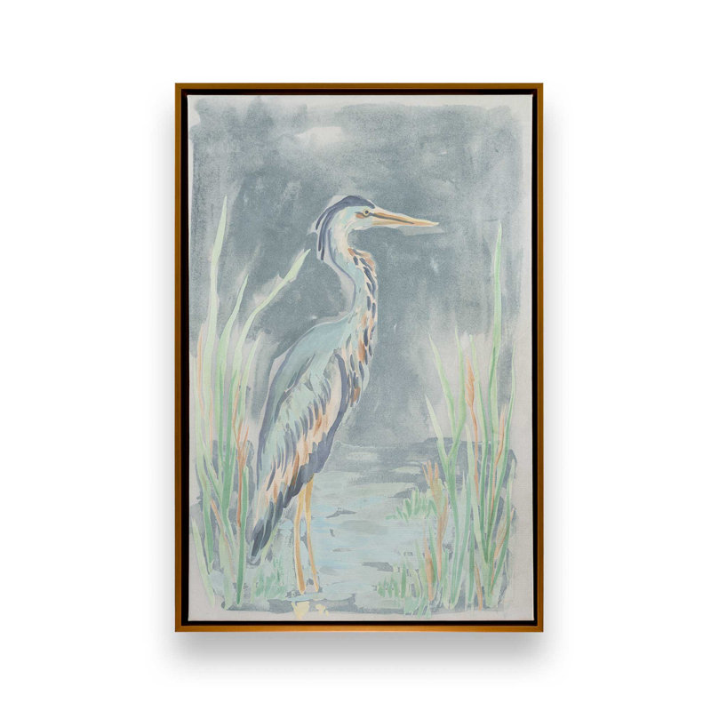 «Teal Heron Lagoon I» par June Erica Vess, reproduction d'art, H 48 po x l 36 po, Doré
