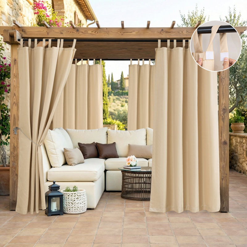 Outdoor Curtain with Tab Top, Waterproof Black Out Thermal Insulated Outdoor Bedroom Livingroom Curtains, Effective Sun and Privacy Protection Curtain, for Balcony Terrace Pergola Indoor, Single Panel, 80" W x 84" L Beige
