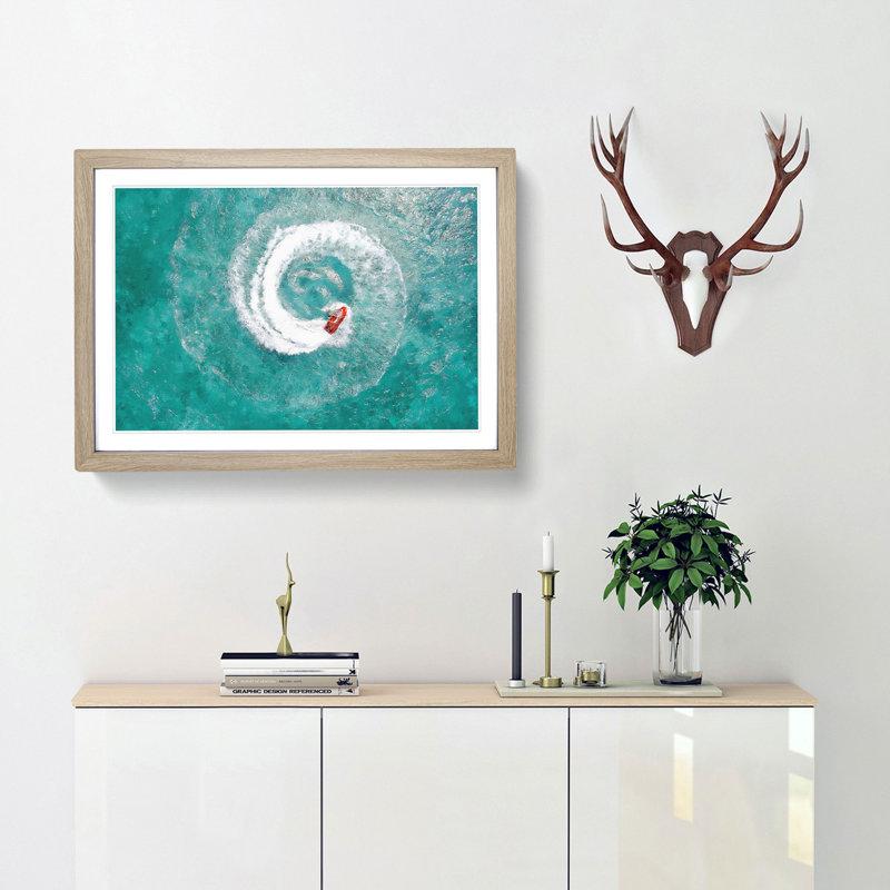 Jet Ski Whirlpool on Bear Lake - Picture Frame Painting Print, 24cm H x 33cm W x 2cm D, Oak Framed