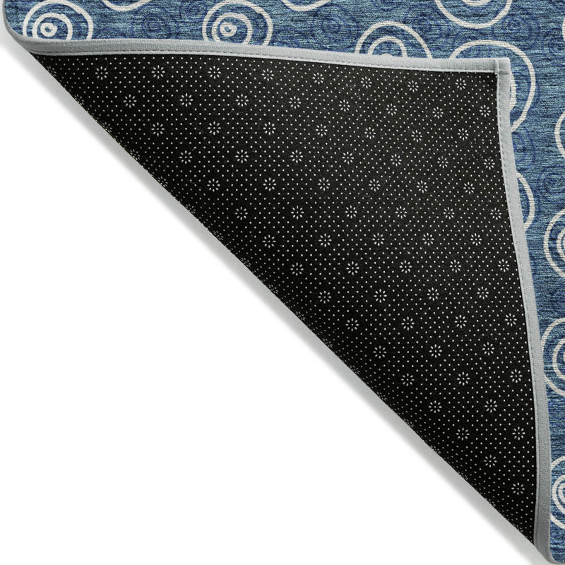 Tapis extérieur lavable géométrique bleu marine et ivoire 5 pi x 8 pi