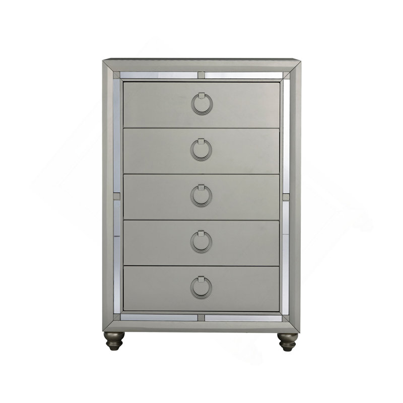 Commode verticale à 5 tiroirs avec garniture en miroir et boutons décoratifs